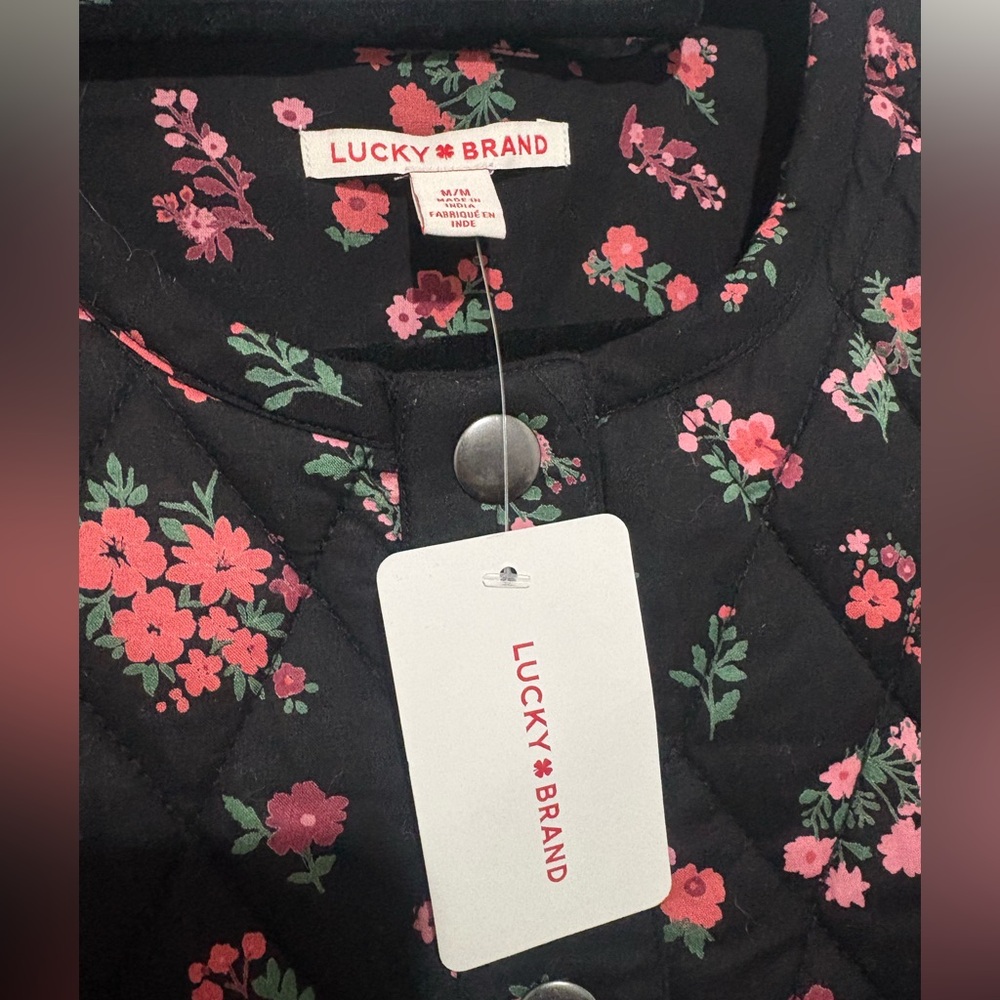Lucky Brand Black Quilted Vest with Pink Floral Pattern - Picture 4 of 7